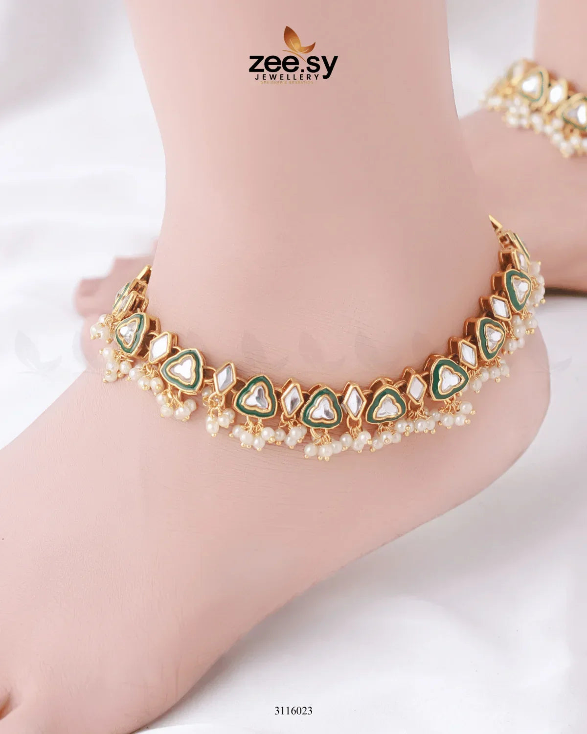 Zarmina Anklet Golden Green & White - Zeesy Jewellery