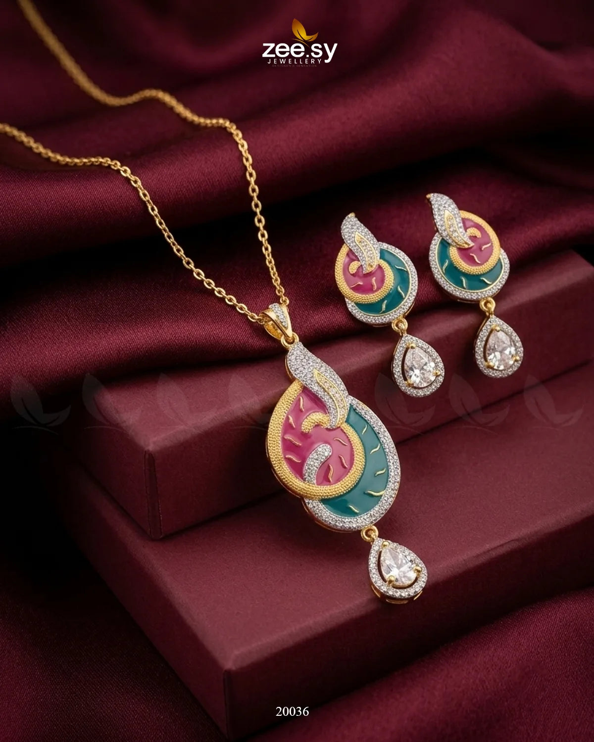Enamel Teardrop Modern Pendant Set Pendant - Zeesy Jewellery Pakistan | Premium Artificial & Imitation Jewellery