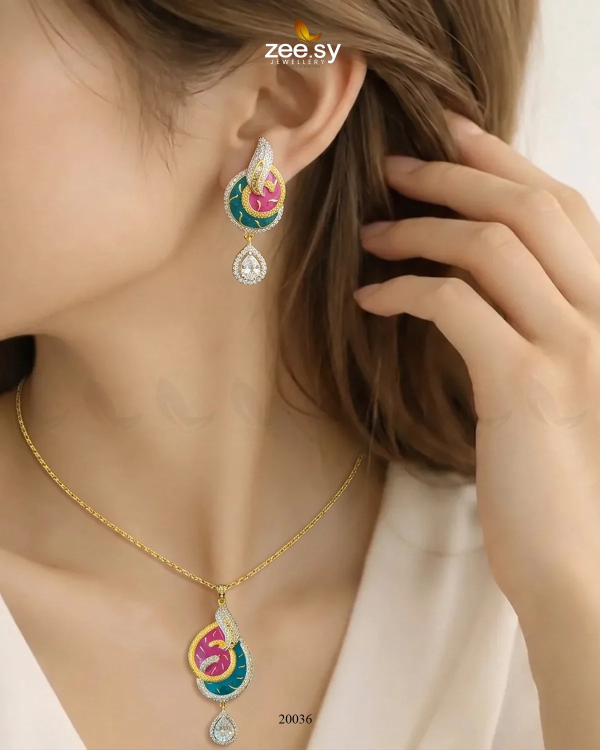 Enamel Teardrop Modern Pendant Set Pendant - Zeesy Jewellery Pakistan | Premium Artificial & Imitation Jewellery