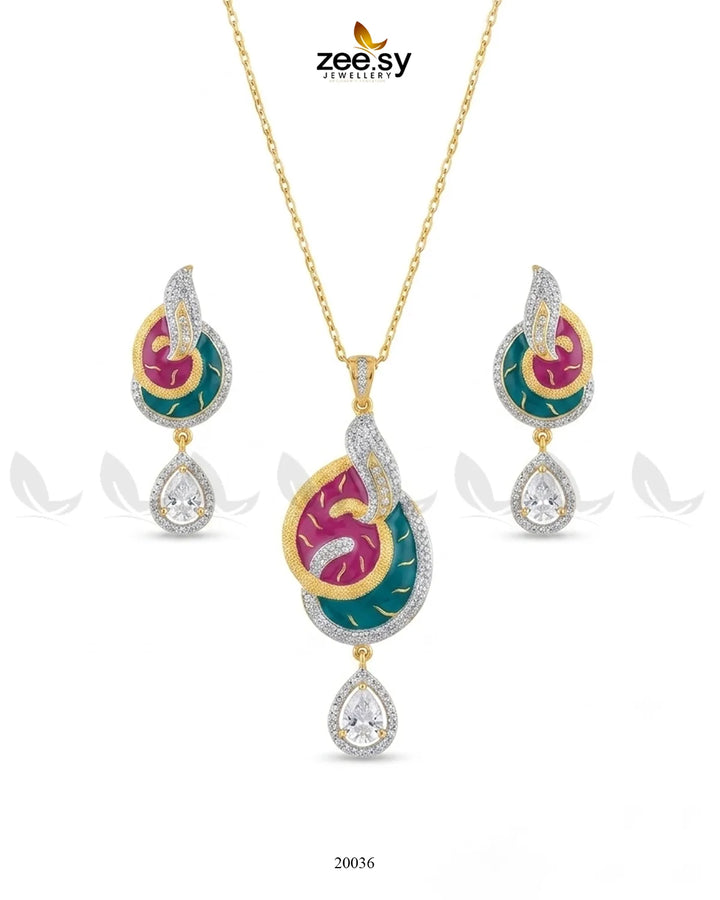 Enamel Teardrop Modern Pendant Set Pendant - Zeesy Jewellery Pakistan | Premium Artificial & Imitation Jewellery