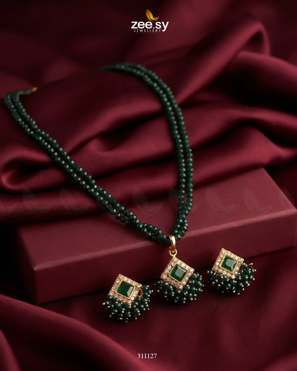 Pendant Necklace Golden Green Pendant - Zeesy Jewellery Pakistan | Premium Artificial & Imitation Jewellery