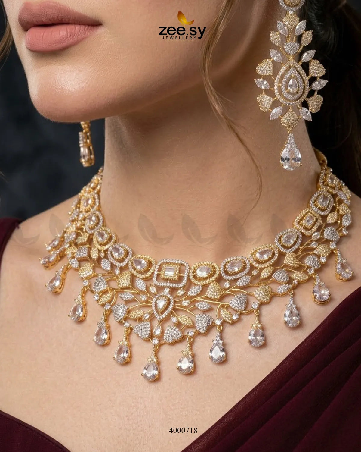 Petal American Diamond Necklace Set Necklace Sets - Zeesy Jewellery Pakistan | Premium Artificial & Imitation Jewellery