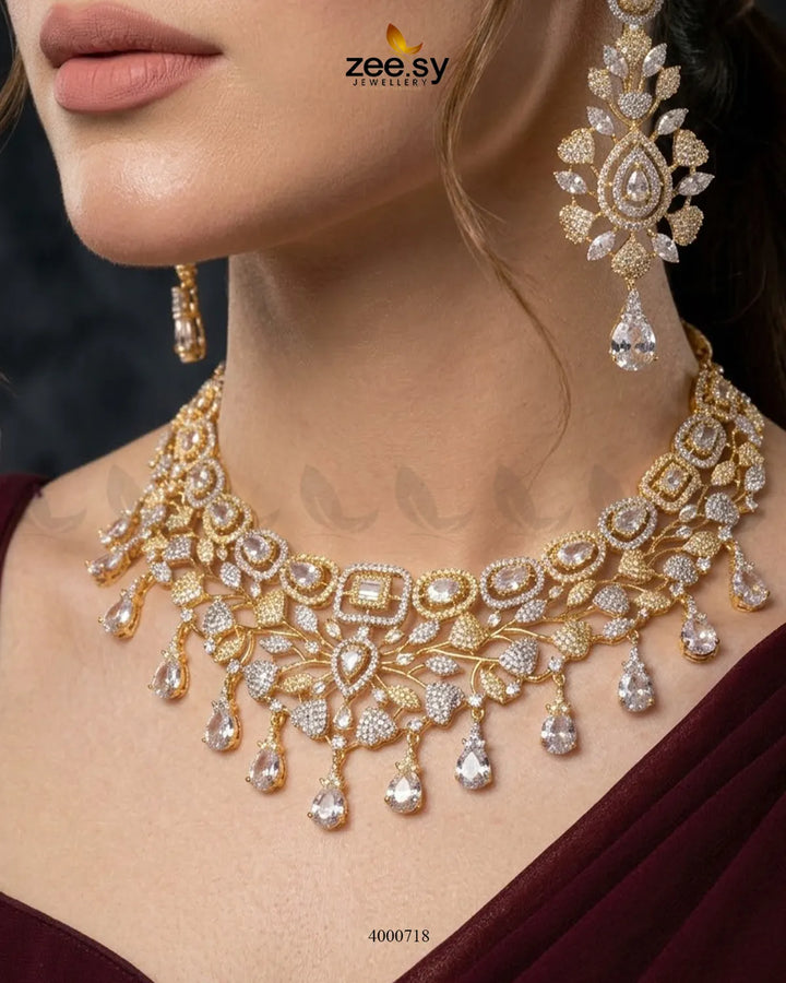 Petal American Diamond Necklace Set Necklace Sets - Zeesy Jewellery Pakistan | Premium Artificial & Imitation Jewellery