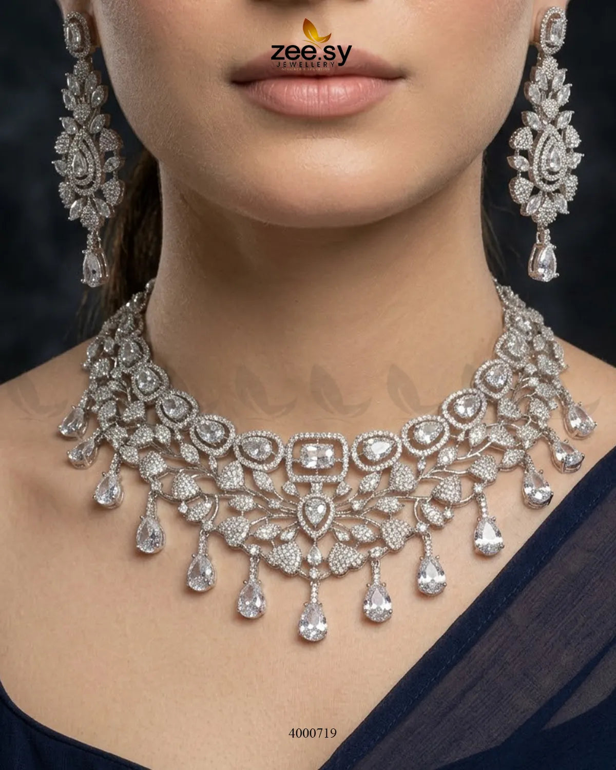 Petal American Diamond Necklace Set Necklace Sets - Zeesy Jewellery Pakistan | Premium Artificial & Imitation Jewellery