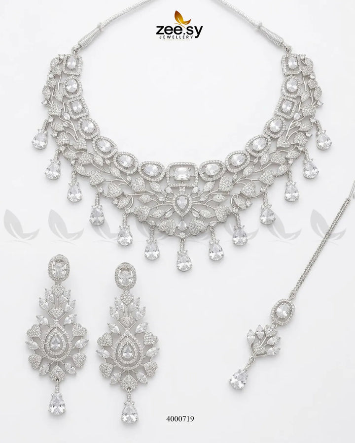 Petal American Diamond Necklace Set Necklace Sets - Zeesy Jewellery Pakistan | Premium Artificial & Imitation Jewellery