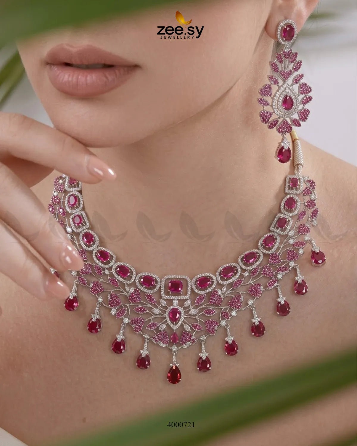 Petal American Diamond Necklace Set Necklace Sets - Zeesy Jewellery Pakistan | Premium Artificial & Imitation Jewellery