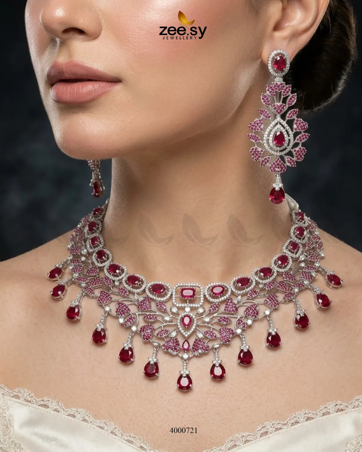 Petal American Diamond Necklace Set Necklace Sets - Zeesy Jewellery Pakistan | Premium Artificial & Imitation Jewellery