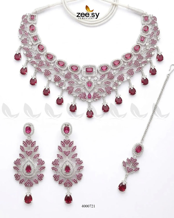 Petal American Diamond Necklace Set Necklace Sets - Zeesy Jewellery Pakistan | Premium Artificial & Imitation Jewellery