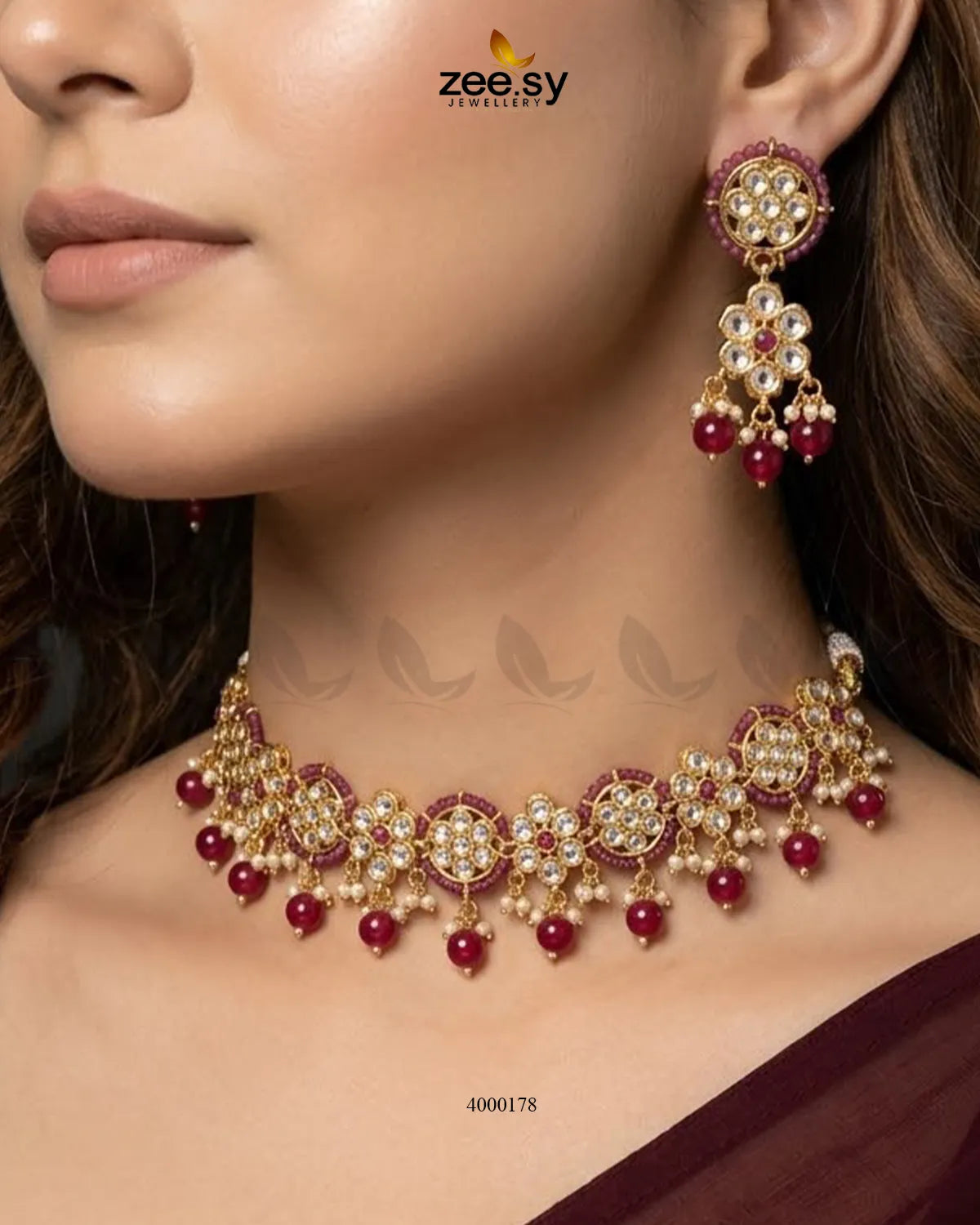 Petunia Floral Stone Necklace Set Necklace Sets - Zeesy Jewellery Pakistan | Premium Artificial & Imitation Jewellery