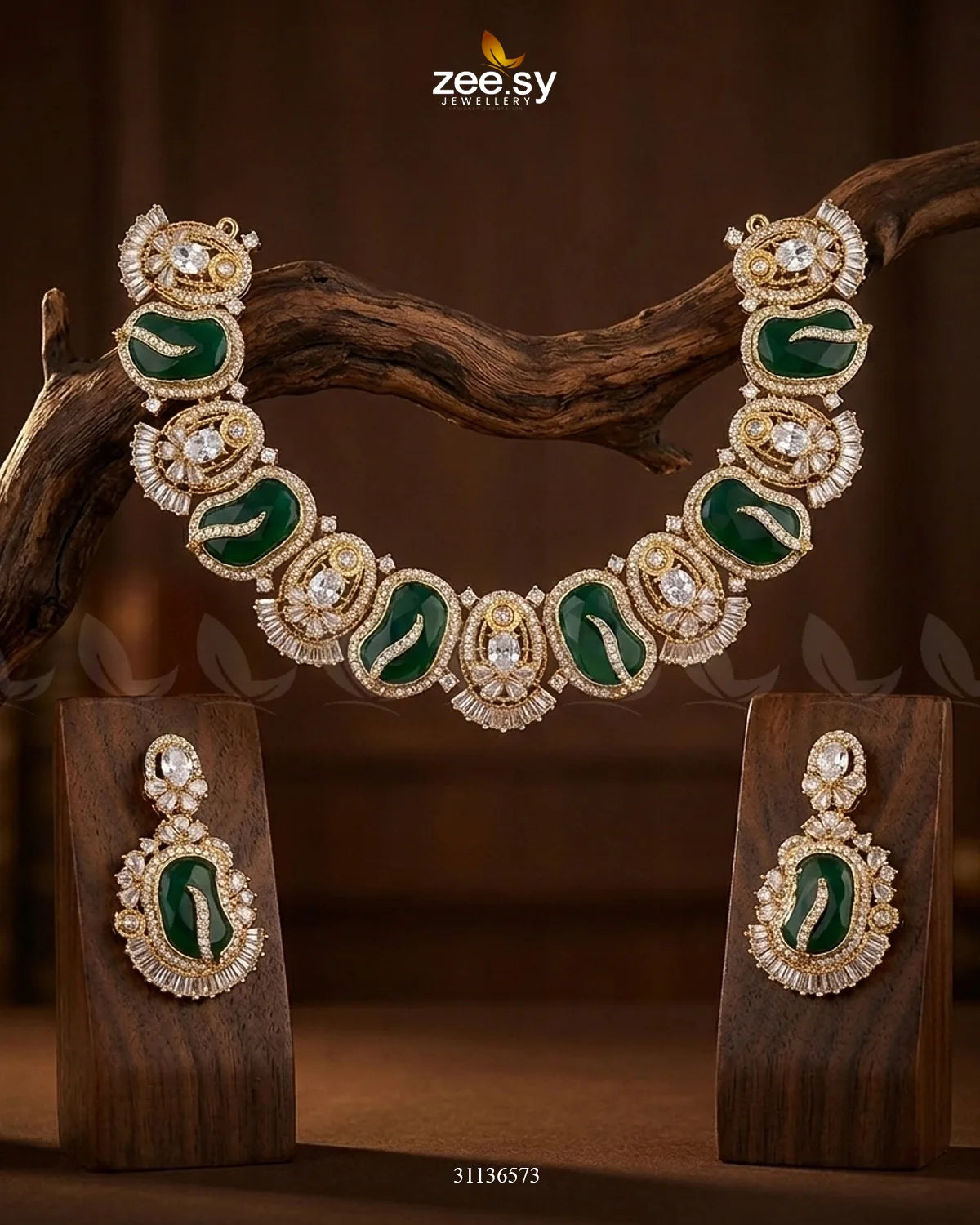 Precious Bold Gemstone Necklace Set Golden Green Necklace Sets - Zeesy Jewellery Pakistan | Premium Artificial & Imitation Jewellery