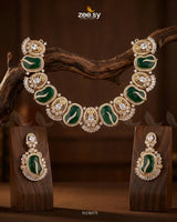 Precious Bold Gemstone Necklace Set Golden Green Necklace Sets - Zeesy Jewellery Pakistan | Premium Artificial & Imitation Jewellery