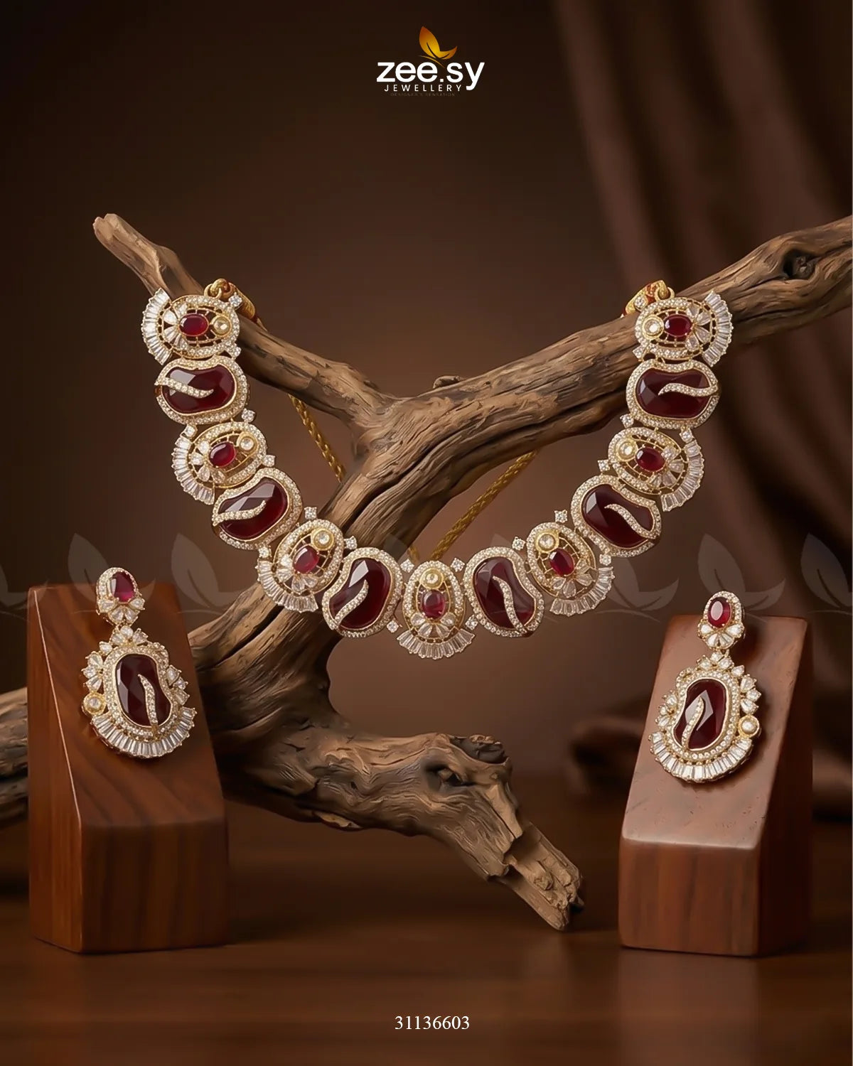 Precious Bold Gemstone Necklace Set Golden Red Necklace Sets - Zeesy Jewellery Pakistan | Premium Artificial & Imitation Jewellery