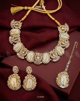 Precious Bold Gemstone Necklace Set Golden Opal White Necklace Sets - Zeesy Jewellery Pakistan | Premium Artificial & Imitation Jewellery