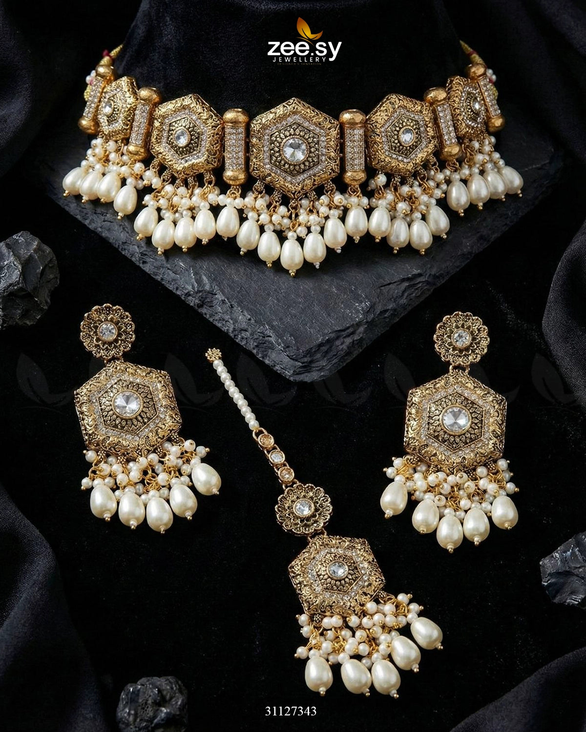 Precious Diamond CutStone Bridal Set White - Zeesy Jewellery