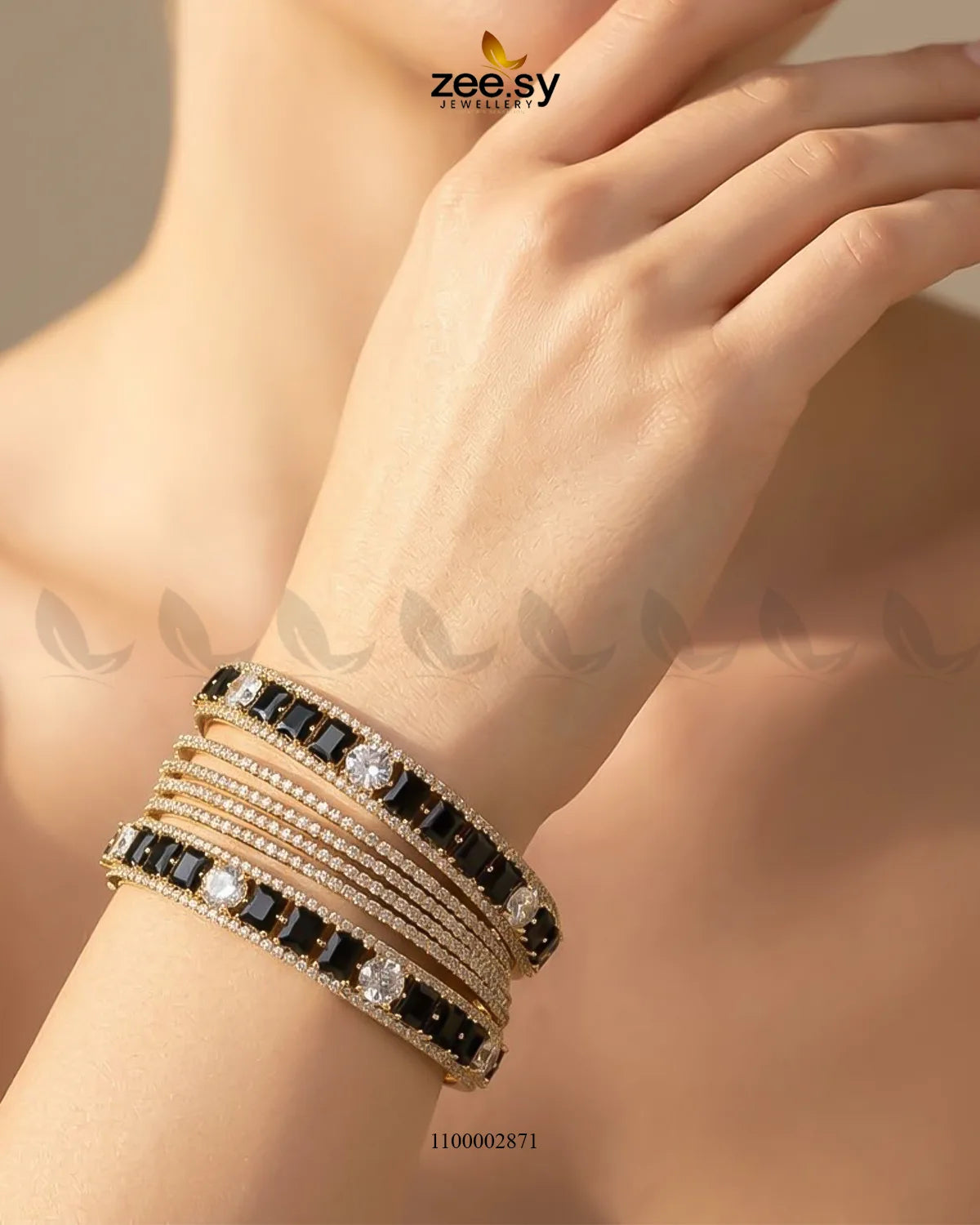 Princess Cut Zirconia Bangle - Golden Bangles - Zeesy Jewellery Pakistan | Premium Artificial & Imitation Jewellery