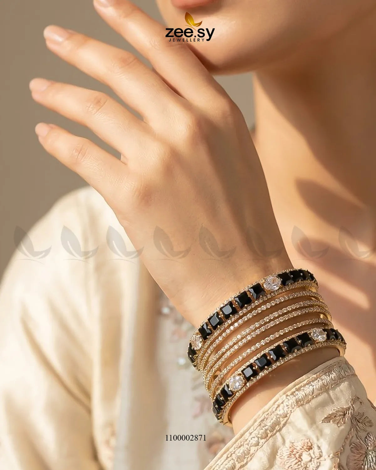 Princess Cut Zirconia Bangle - Golden Bangles - Zeesy Jewellery Pakistan | Premium Artificial & Imitation Jewellery