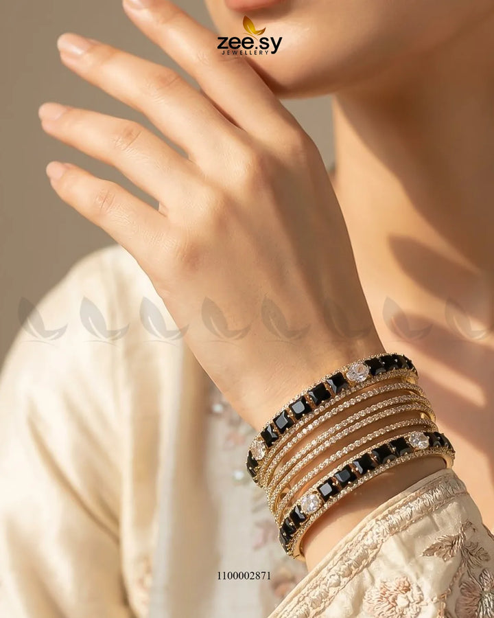 Princess Cut Zirconia Bangle - Golden Bangles - Zeesy Jewellery Pakistan | Premium Artificial & Imitation Jewellery