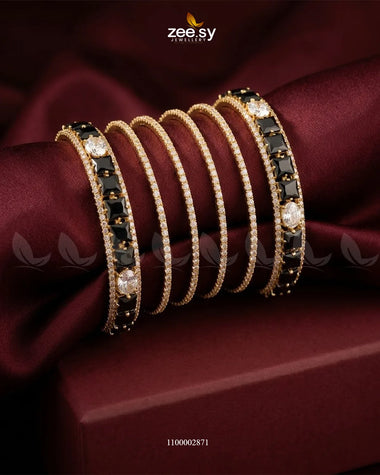 Princess Cut Zirconia Bangle - Golden Golden Black Bangles - Zeesy Jewellery Pakistan | Premium Artificial & Imitation Jewellery