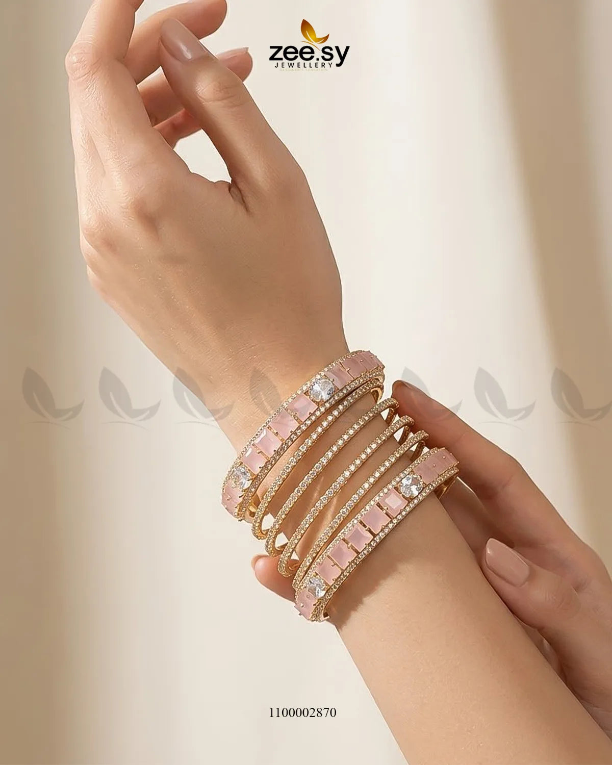 Princess Cut Zirconia Bangle - Golden Bangles - Zeesy Jewellery Pakistan | Premium Artificial & Imitation Jewellery