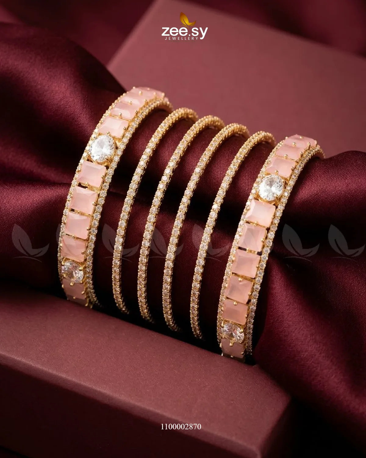 Princess Cut Zirconia Bangle - Golden Golden Mint Pink Bangles - Zeesy Jewellery Pakistan | Premium Artificial & Imitation Jewellery