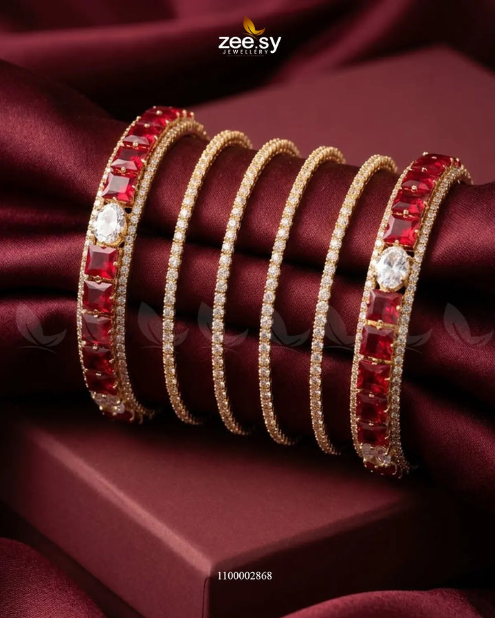 Princess Cut Zirconia Bangle - Golden Golden Red Bangles - Zeesy Jewellery Pakistan | Premium Artificial & Imitation Jewellery
