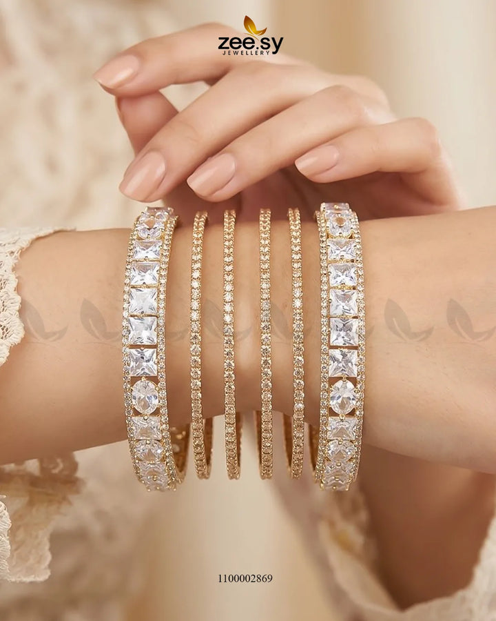 Princess Cut Zirconia Bangle - Golden Bangles - Zeesy Jewellery Pakistan | Premium Artificial & Imitation Jewellery