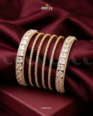 Princess Cut Zirconia Bangle - Golden Golden White Bangles - Zeesy Jewellery Pakistan | Premium Artificial & Imitation Jewellery