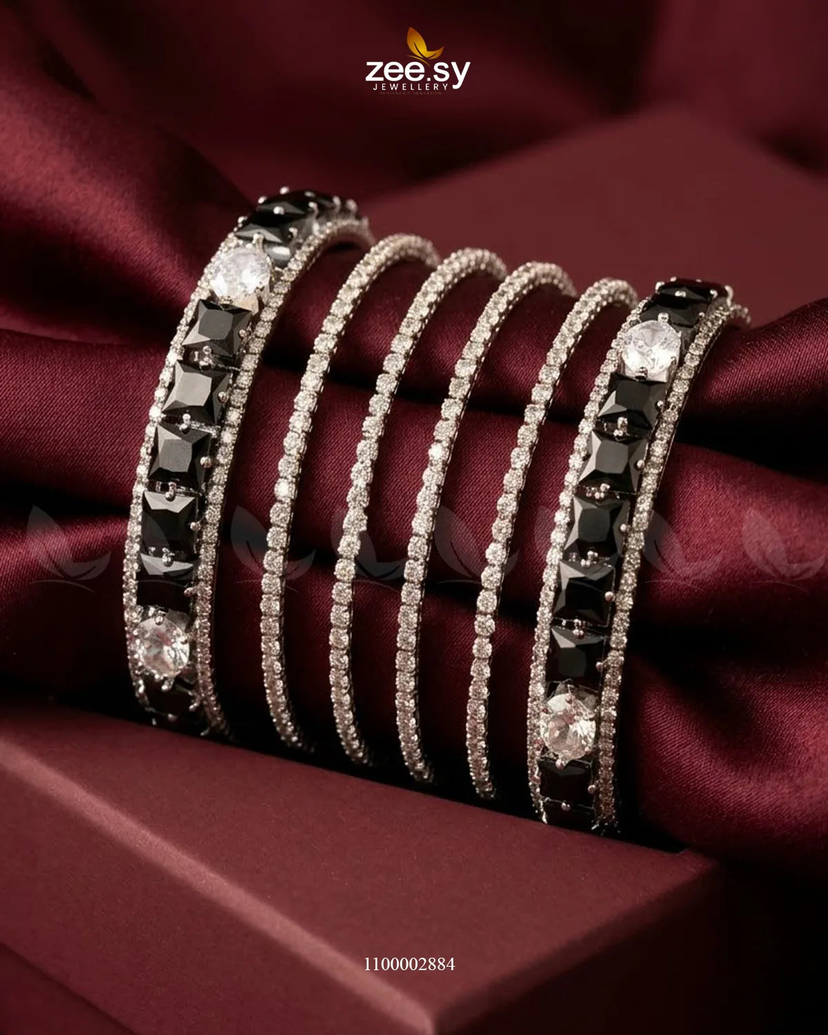 Silver princess cut zirconia bangle by AJ03, featuring sparkling geometric design on a sleek bracelet.