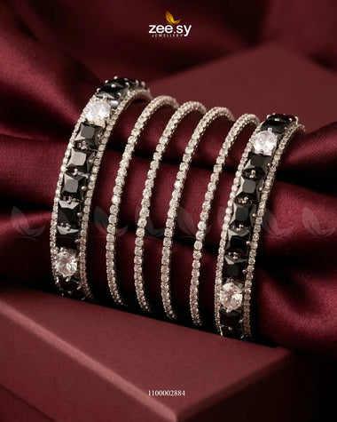 Princess Cut Zirconia Bangle - Silver Silver Black BANGLES - Zeesy Jewellery Pakistan | Premium Artificial & Imitation Jewellery