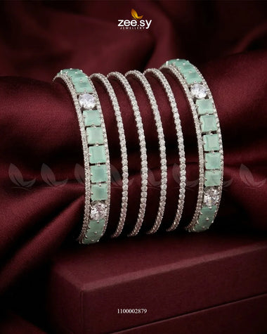 Princess Cut Zirconia Bangle - Silver Silver Mint Green BANGLES - Zeesy Jewellery Pakistan | Premium Artificial & Imitation Jewellery
