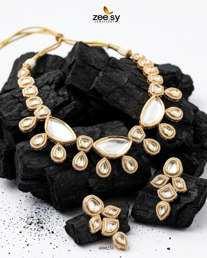 Prism Statement Polki Necklace Set Necklace Sets - Zeesy Jewellery Pakistan | Premium Artificial & Imitation Jewellery