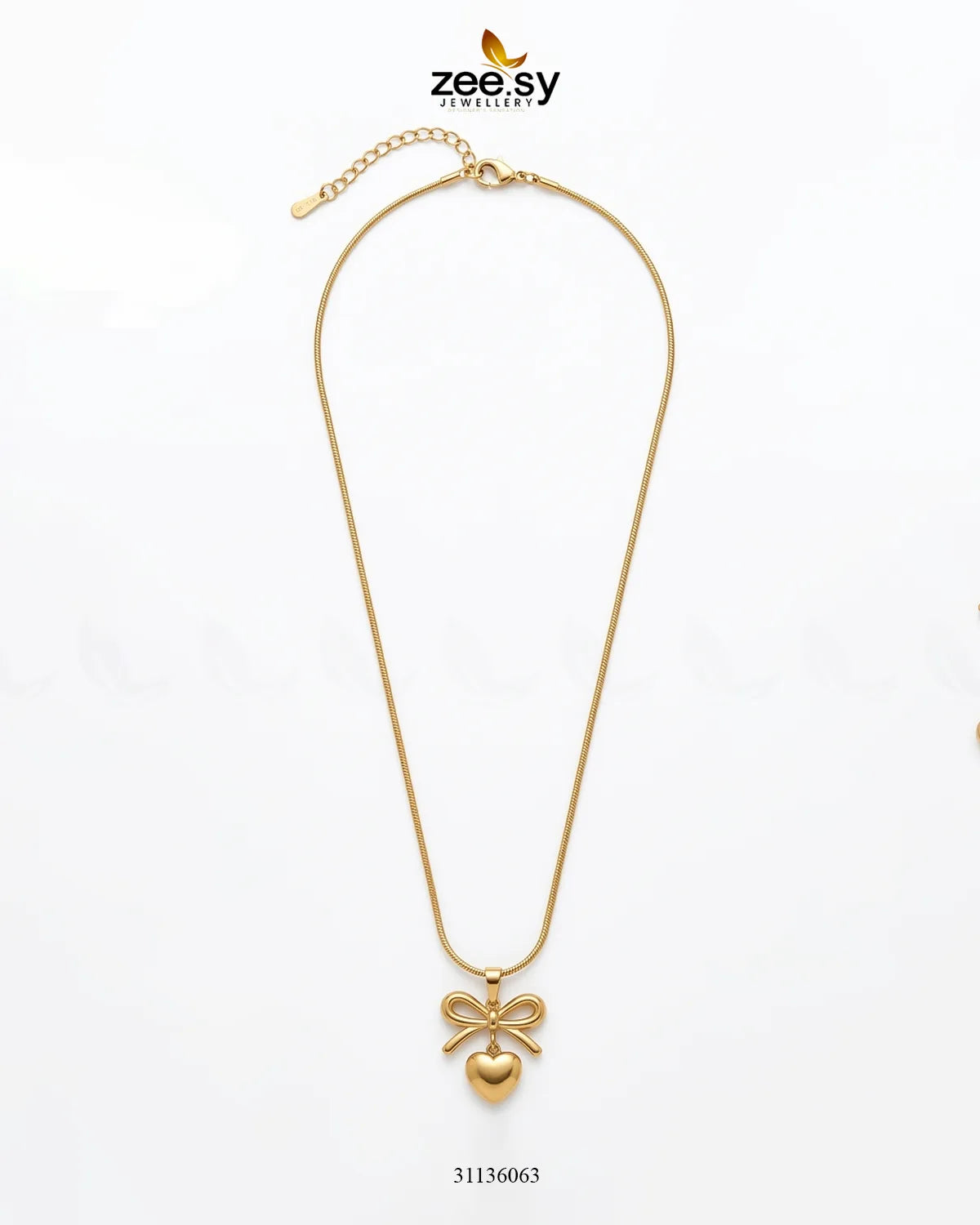 Puffed Heart Ribbon Bow Pendant Pendant - Zeesy Jewellery Pakistan | Premium Artificial & Imitation Jewellery