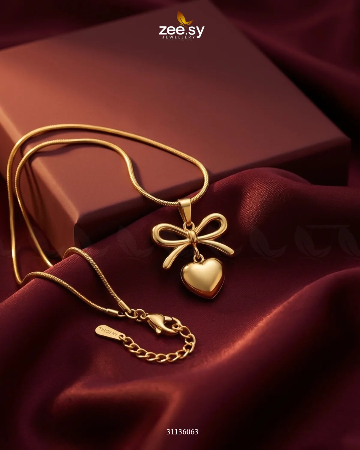 Puffed Heart Ribbon Bow Pendant Pendant - Zeesy Jewellery Pakistan | Premium Artificial & Imitation Jewellery