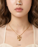 Puffed Heart Ribbon Bow Pendant Pendant - Zeesy Jewellery Pakistan | Premium Artificial & Imitation Jewellery