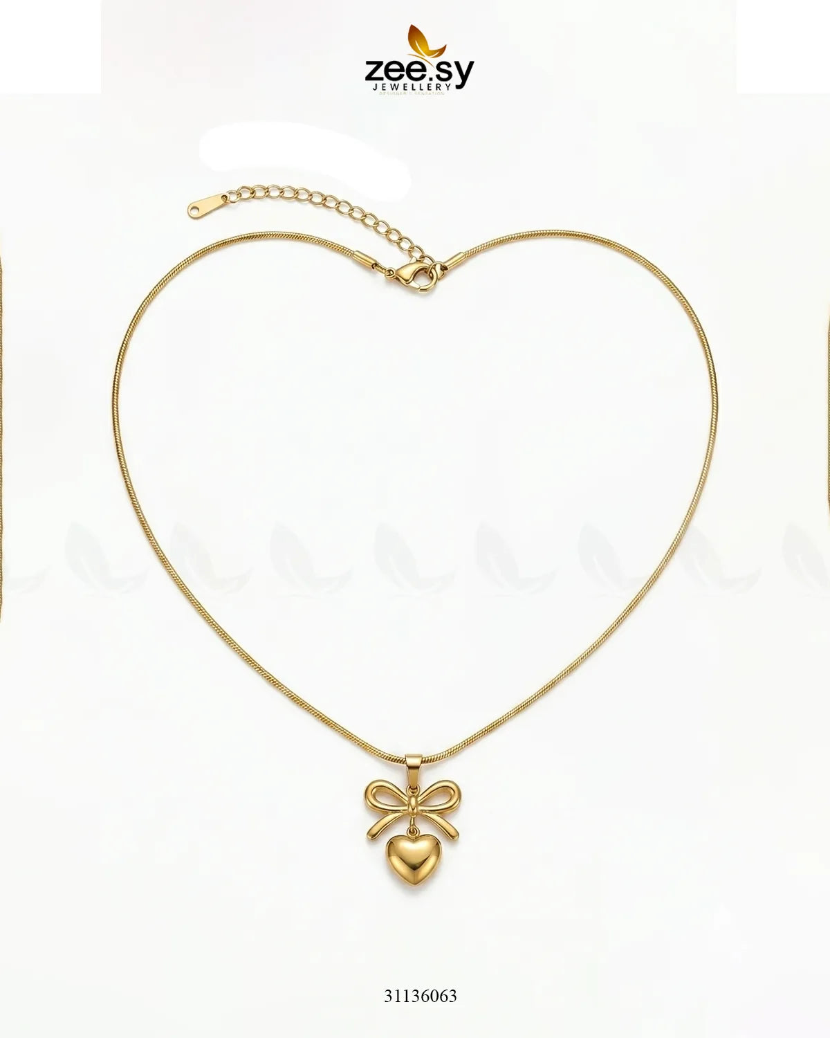 Puffed Heart Ribbon Bow Pendant Pendant - Zeesy Jewellery Pakistan | Premium Artificial & Imitation Jewellery