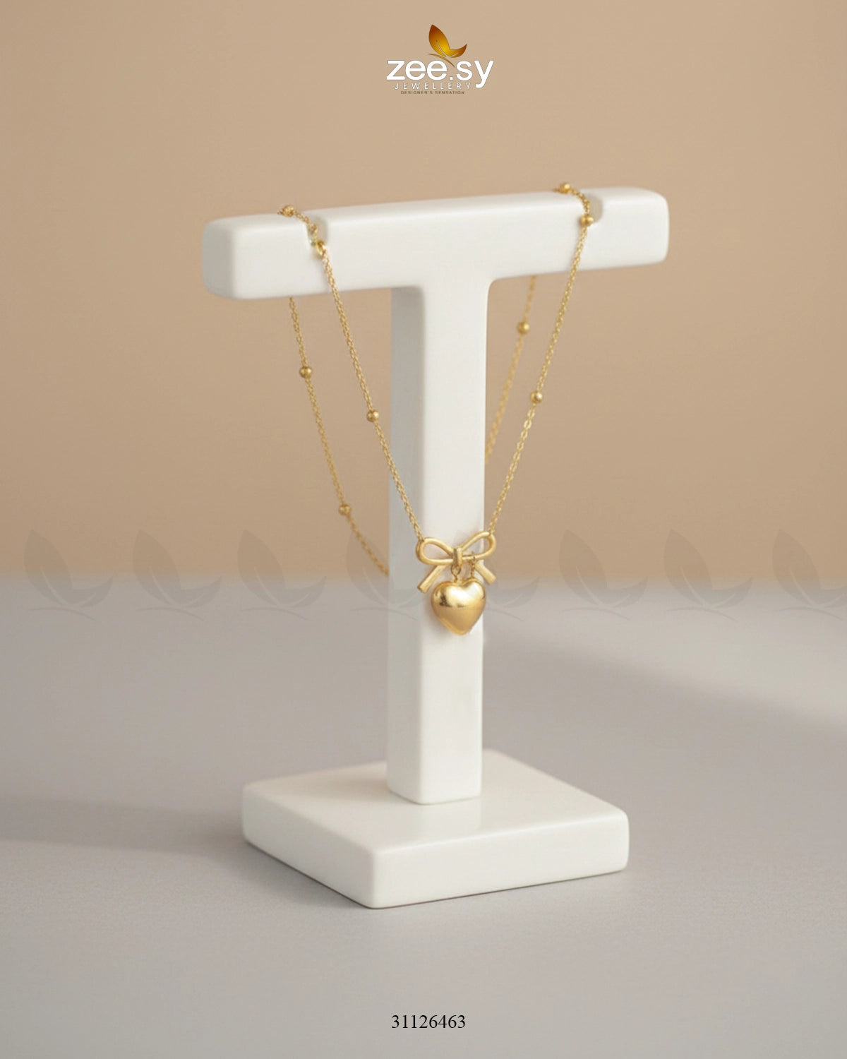 Puffed Heart Ribbon Bow Chain - Zeesy Jewellery