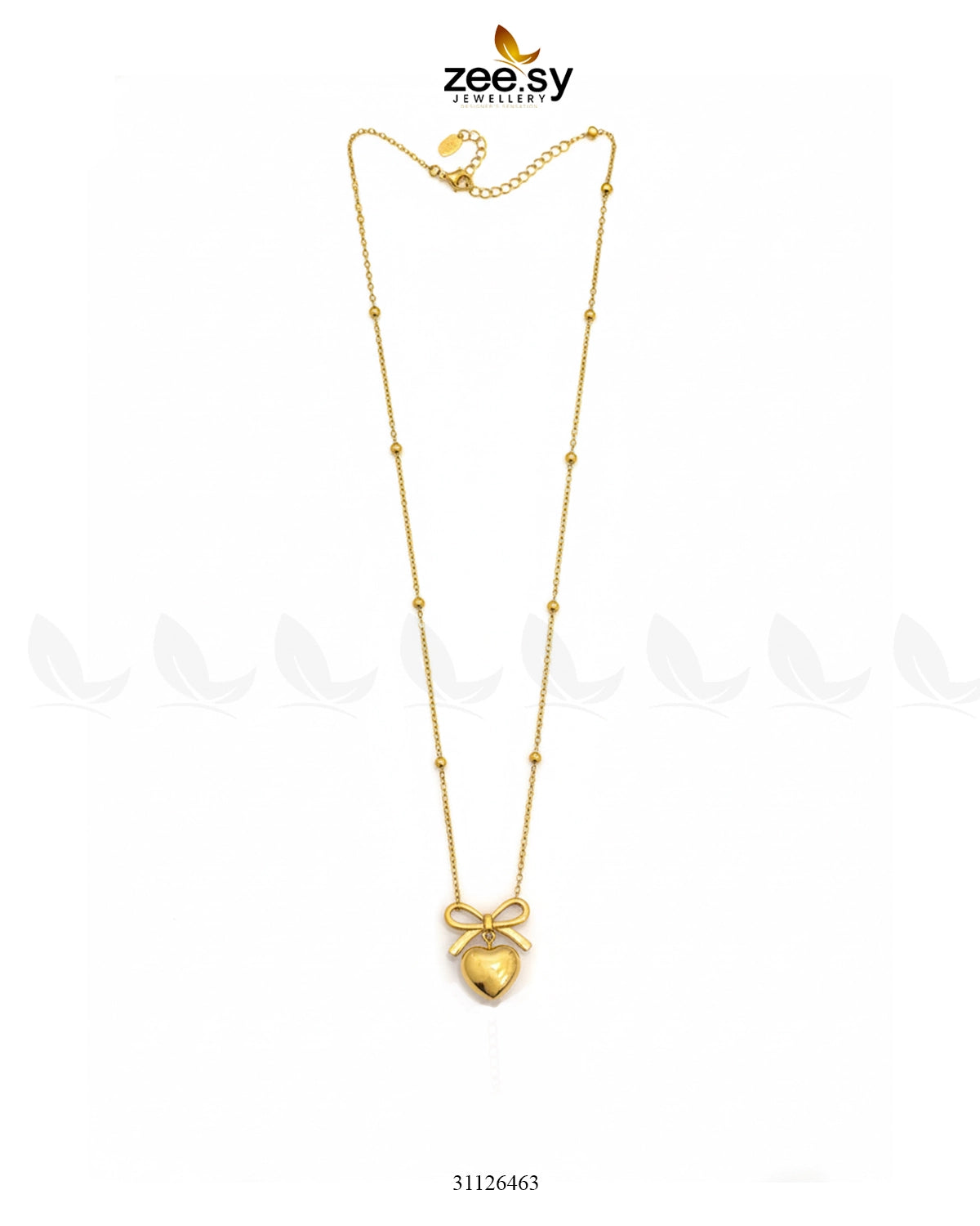 Puffed Heart Ribbon Bow Chain - Zeesy Jewellery