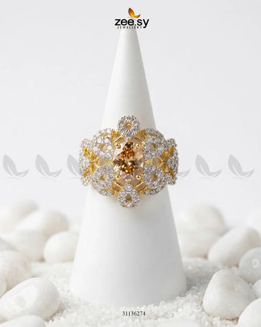 Queen Bold Stone Cluster Ring Golden Champagne Rings - Zeesy Jewellery Pakistan | Premium Artificial & Imitation Jewellery