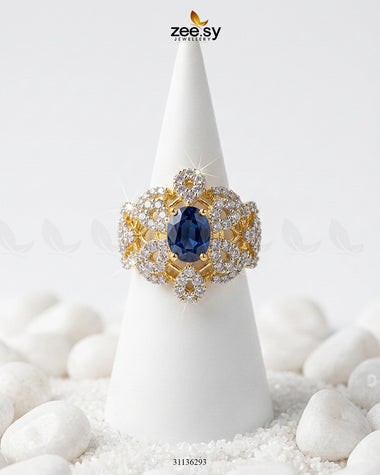 Queen Bold Stone Cluster Ring Golden Blue Finger Ring - Zeesy Jewellery Pakistan | Premium Artificial & Imitation Jewellery