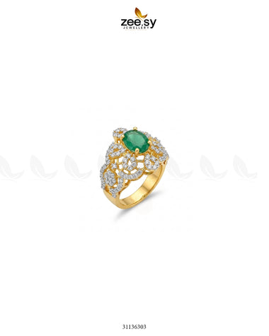 Queen Bold Stone Cluster Ring Golden Green Finger Ring - Zeesy Jewellery Pakistan | Premium Artificial & Imitation Jewellery