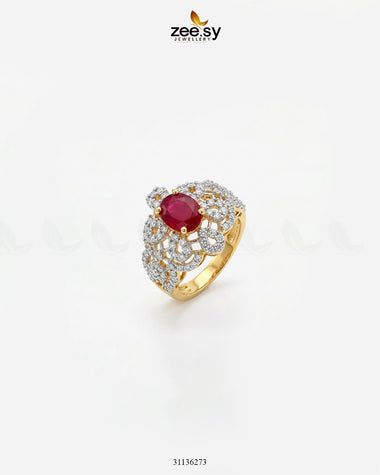 Queen Bold Stone Cluster Ring Golden Red Finger Ring - Zeesy Jewellery Pakistan | Premium Artificial & Imitation Jewellery