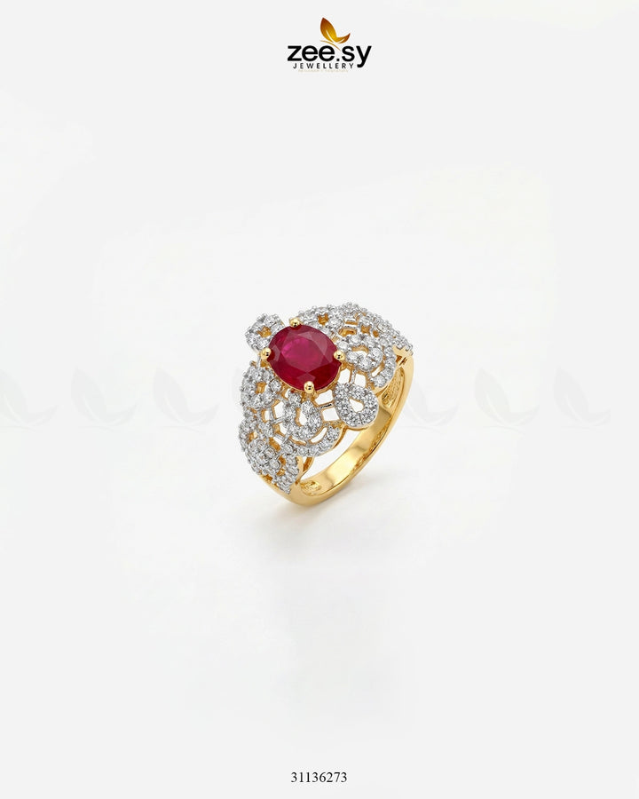 Queen’s Bold Stone Cluster Ring Golden Red Finger Ring - Zeesy Jewellery Pakistan | Premium Artificial & Imitation Jewellery