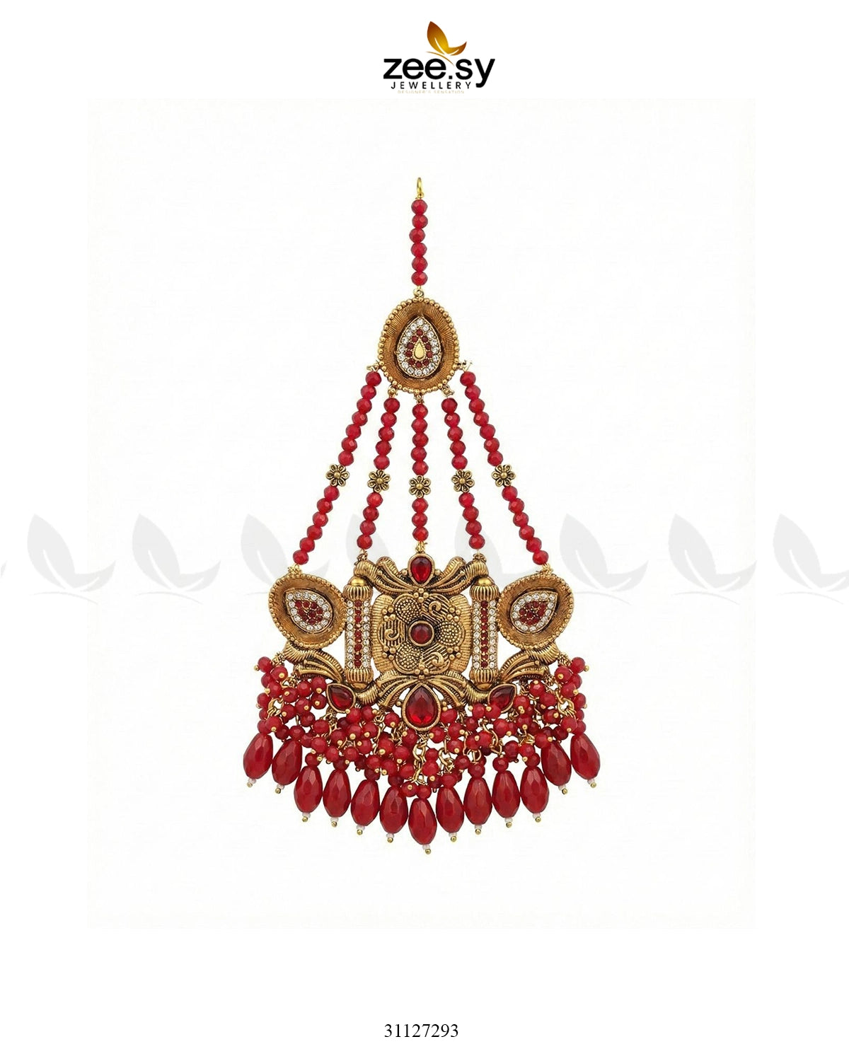 Shyama Beaded Pearl Jhumar Red - Zeesy Jewellery