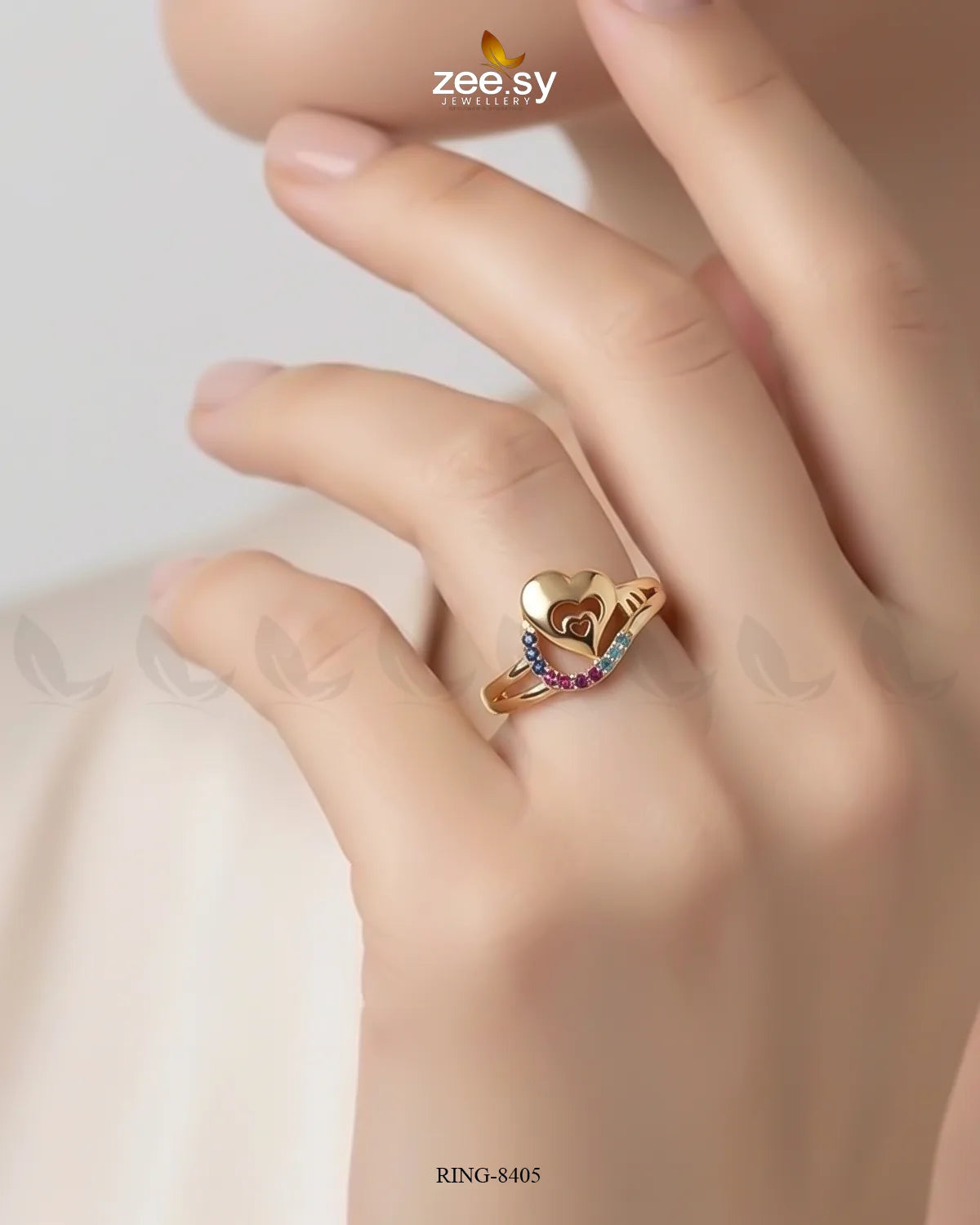 Nested Heart Curved Gemstone Ring