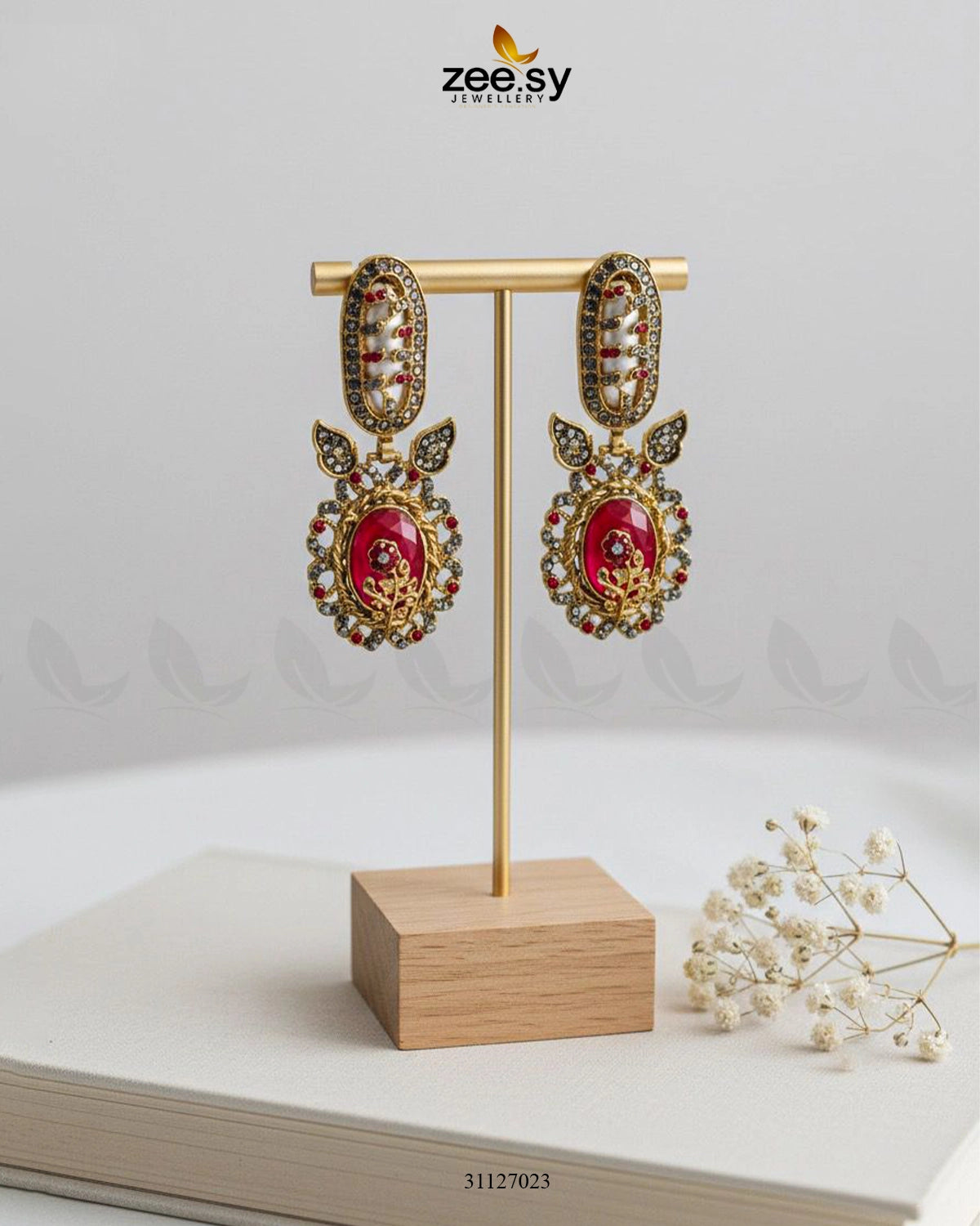 Antique Turquoise Cut Stone Earrings Red - Zeesy Jewellery