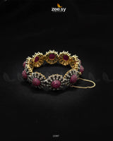 Regal Two-Tone Floral Cluster Bangle Ruby - Zeesy Jewellery