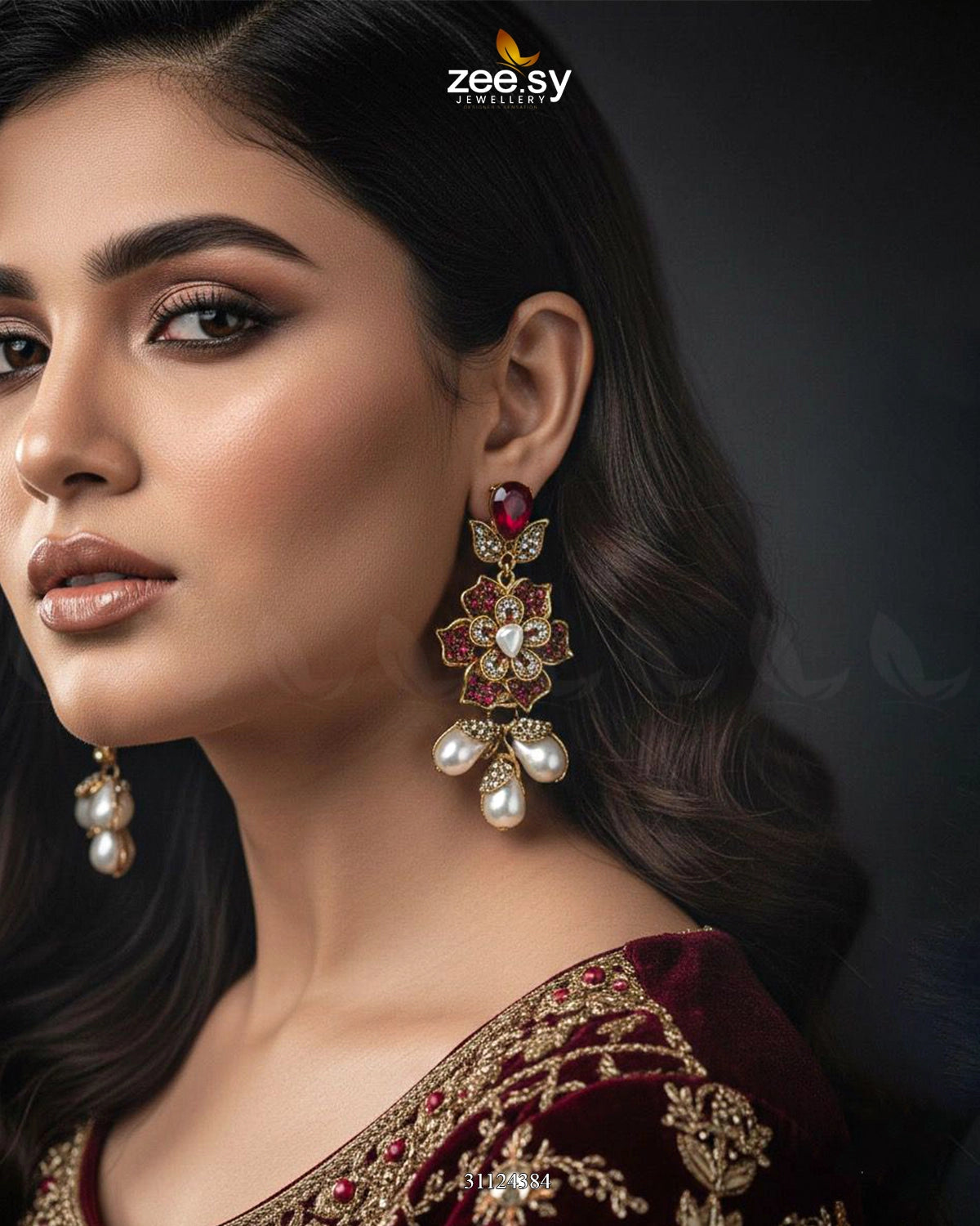 Floral Crystal Pearl Drop Earrings - Zeesy Jewellery