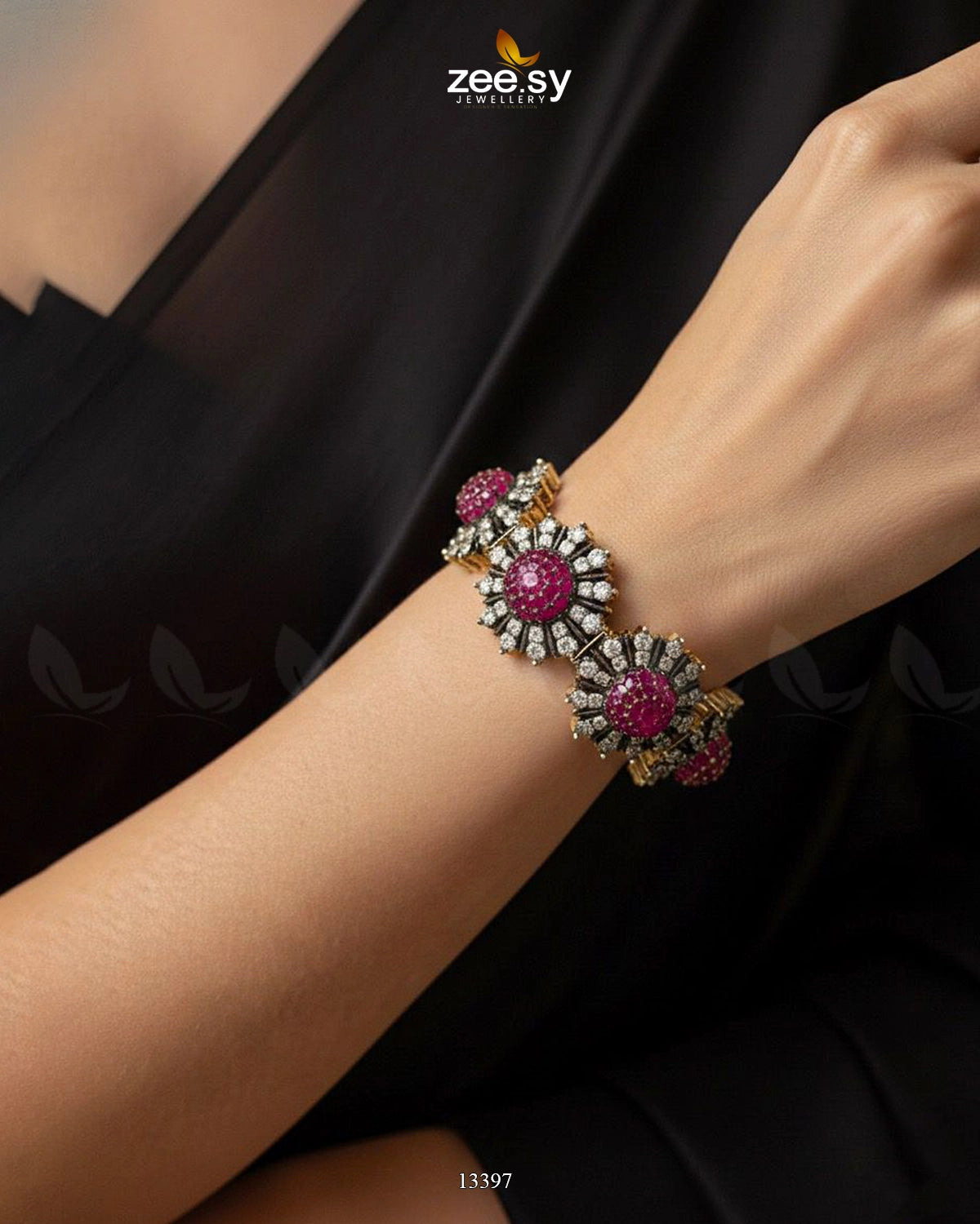 Regal Two-Tone Floral Cluster Bangle - Zeesy Jewellery