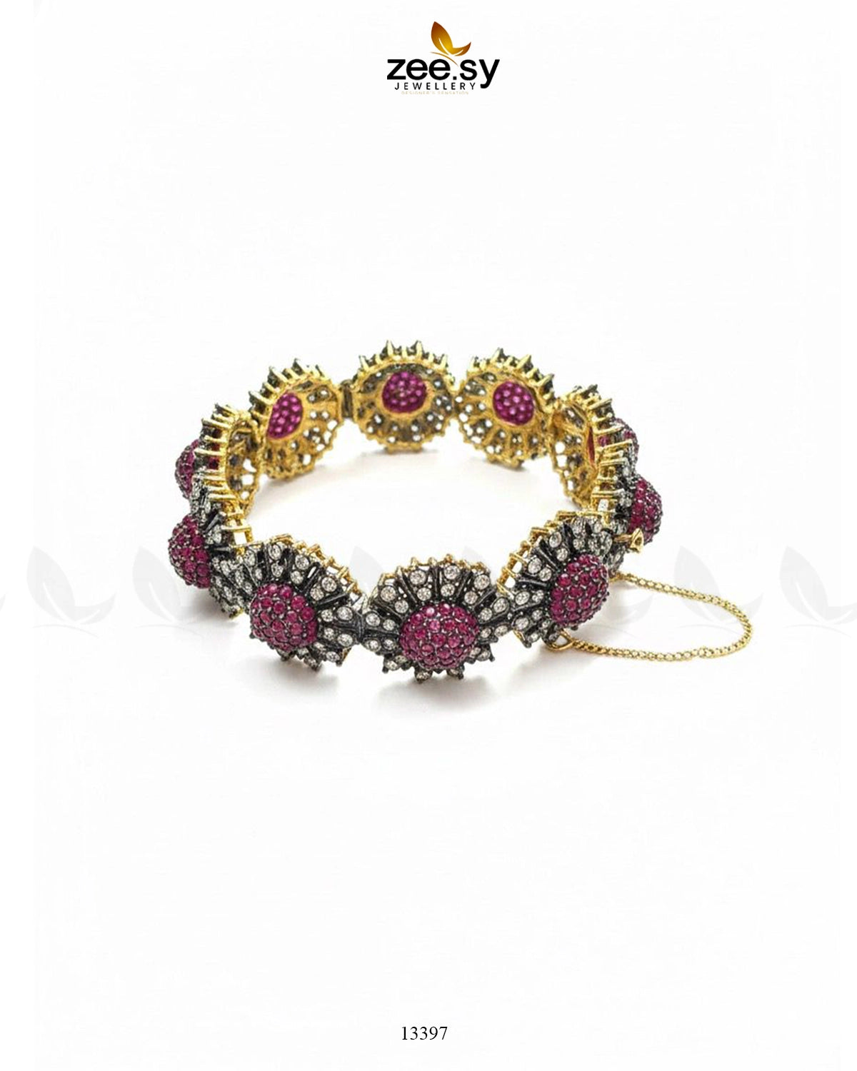 Regal Two-Tone Floral Cluster Bangle - Zeesy Jewellery