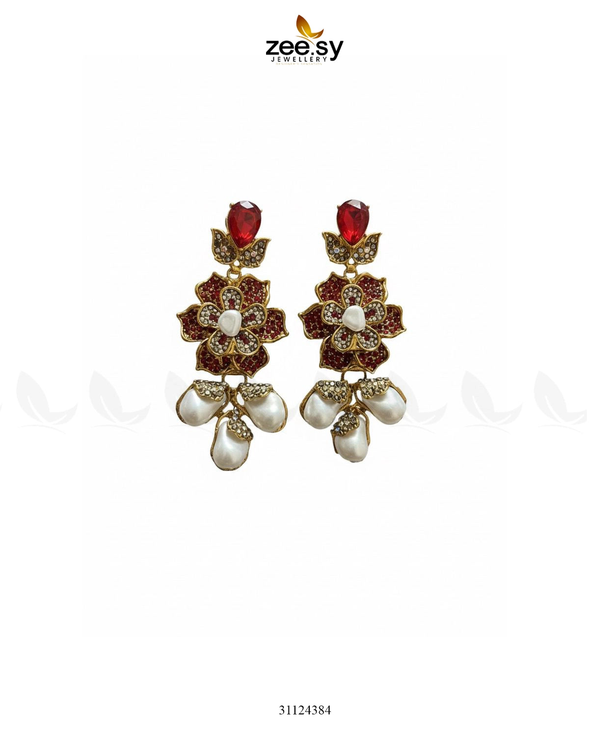 Floral Crystal Pearl Drop Earrings - Zeesy Jewellery